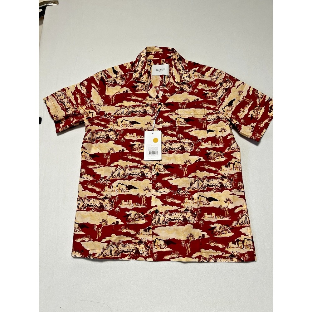 Les Duex Men's Lesley Ruin AOP Short Sleeve Shirt Summer Melon Size‎ M